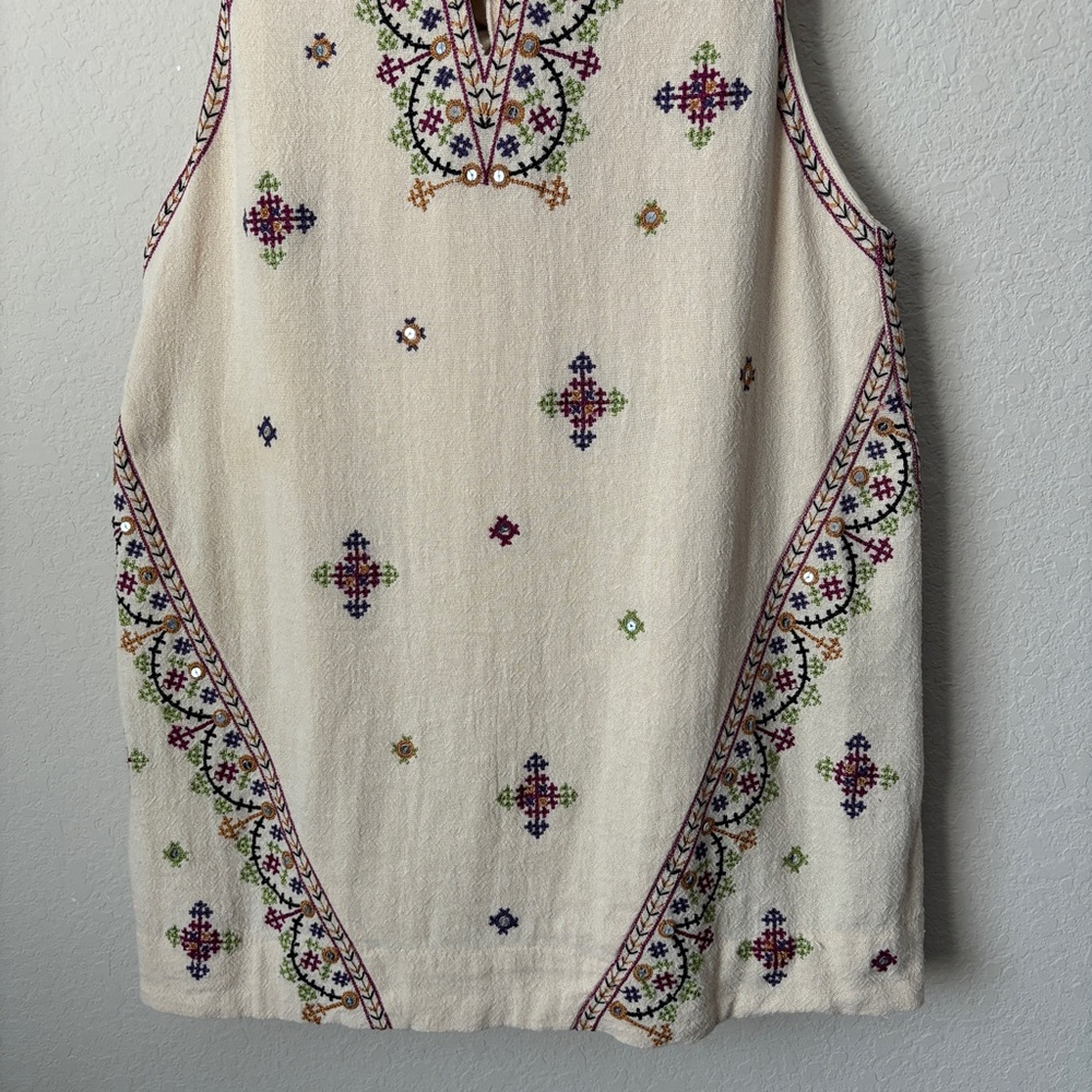 Free People Boho Embroidered Never Been Beige Mini Dress - Picture 6 of 14